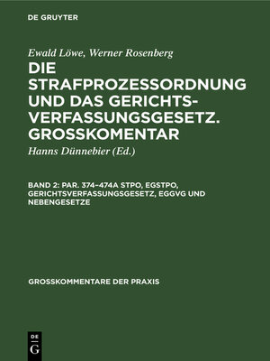 cover image of Par. 374–474a StPO, EGStPO, Gerichtsverfassungsgesetz, EGGVG und Nebengesetze